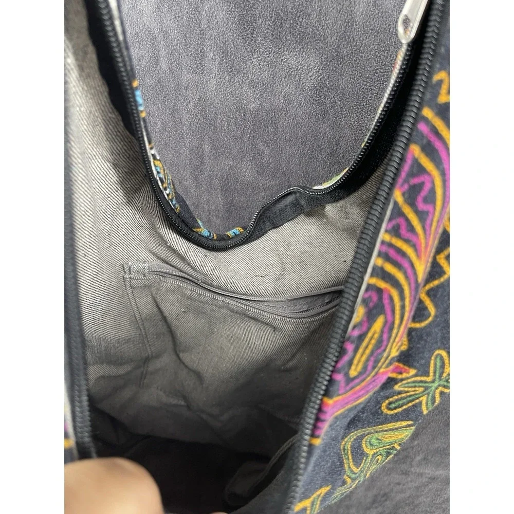 Boho Embroidered Crossbody Hobo Bag Black Floral Ethnic Festival Shoulder Tote